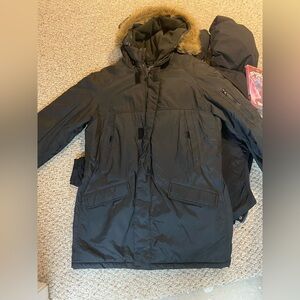 Club Monaco Men's Black Military-Style Field Jacket with Hood